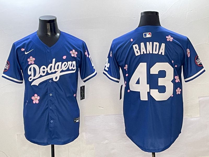 Men Los Angeles Dodgers 43 Banda Blue Sakura Edition 2025 Nike MLB Jersey style 1